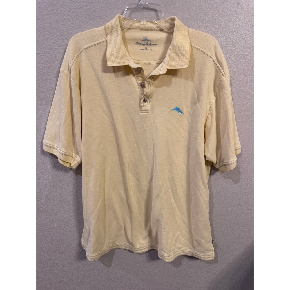 Tommy Bahama XL Yellow Pima Cotton Polo Shirt Embroidered Marlin Logo